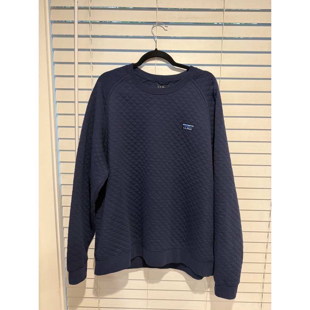 LL Bean Mens Quilted Sweatshirt Navy Blue Diamond Pullover XL 510644